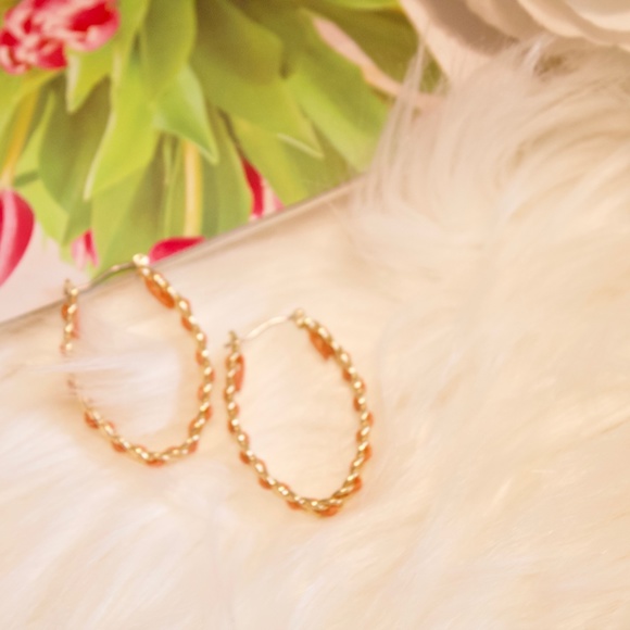 Coral Roped Hoop Earrings - Picture 2 of 2